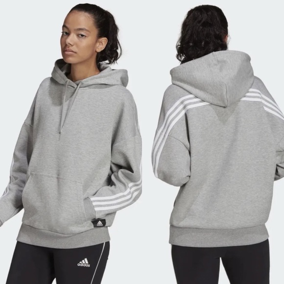 Adidas 3 Stripe Hoodie Sweatshirt with Black Logo SZ M - Picture 1 of 12